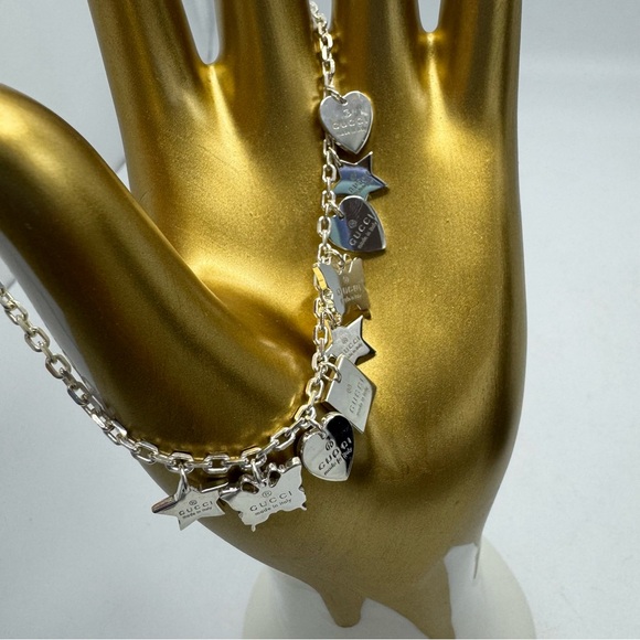 Gucci Trademark Sterling Silver Multi Charm Necklace NEW - Picture 5 of 8